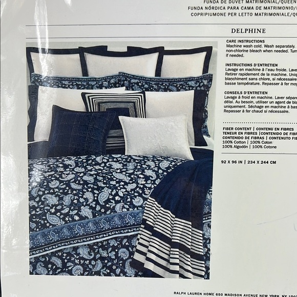 Ralph Lauren Delphone Paisley Duvet Cover Full Queen Navy Blue 100% Cotton NEW - Picture 4 of 8
